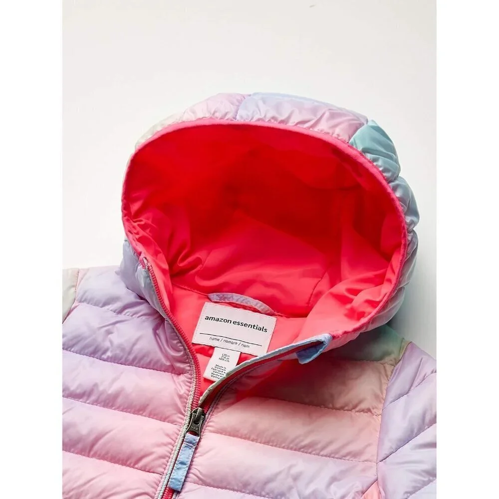 🆕Girls Pink Ombre Lightweight Water Resistant Hooded Puffer Jacket Winter Coat
